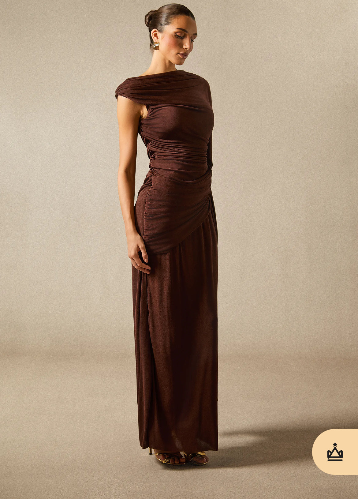 Aubrey One Shoulder Draped Cape MaxiDress