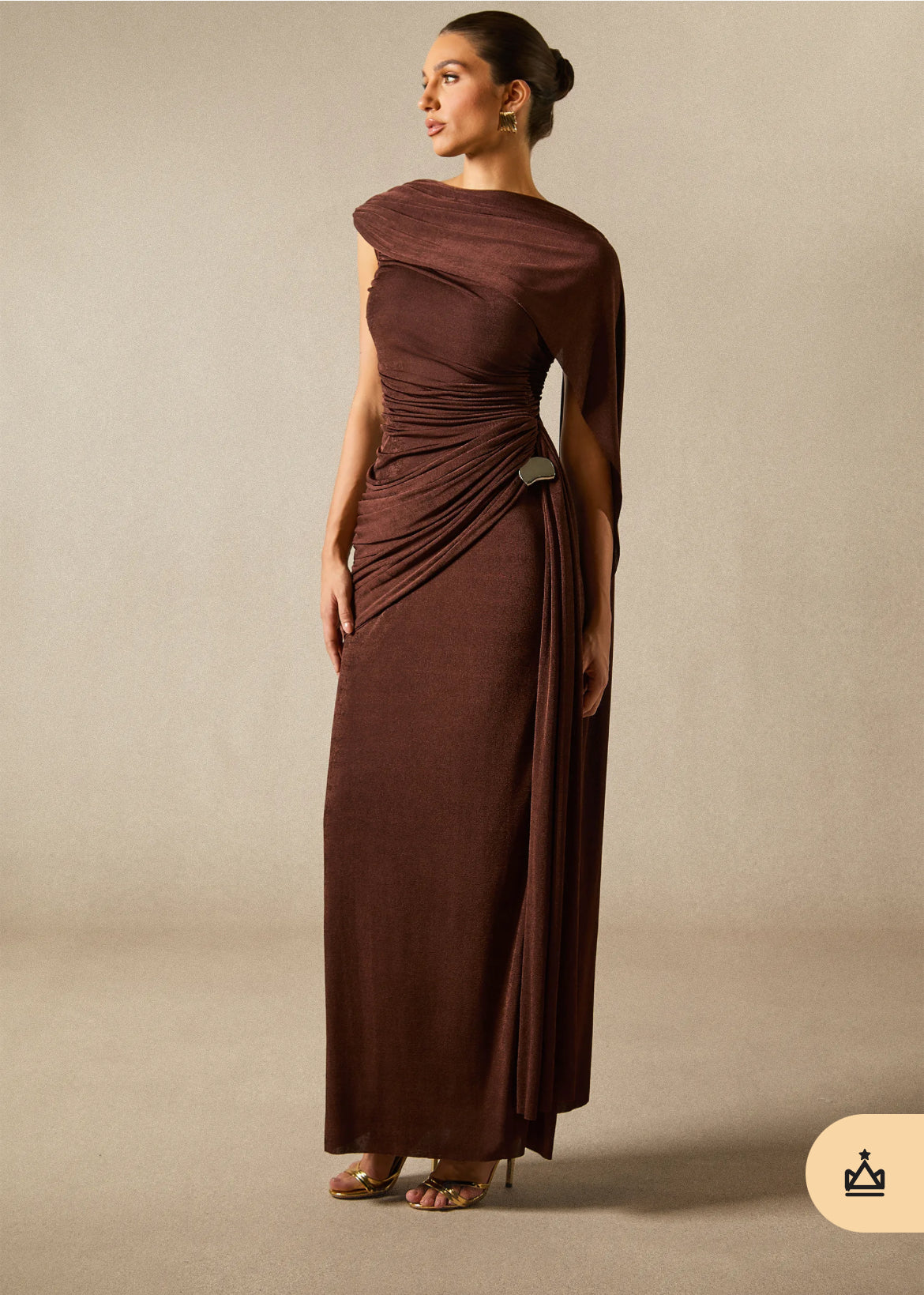 Aubrey One Shoulder Draped Cape MaxiDress