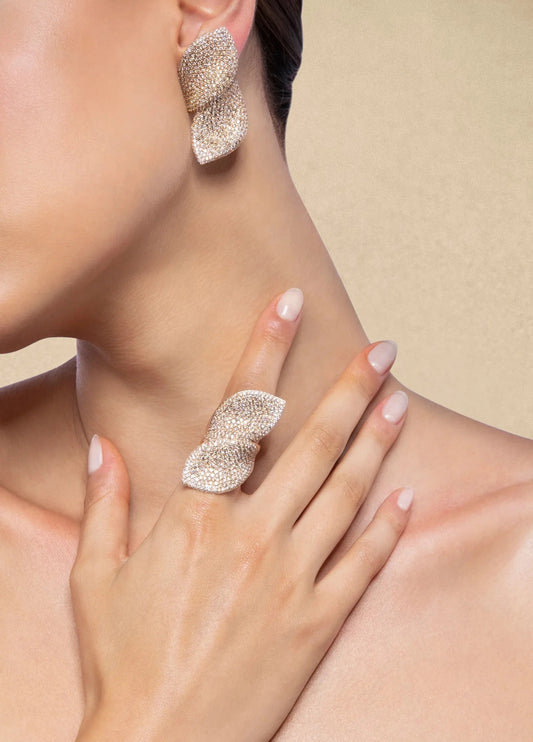 Floral Elegance Gold Earrings & Ring